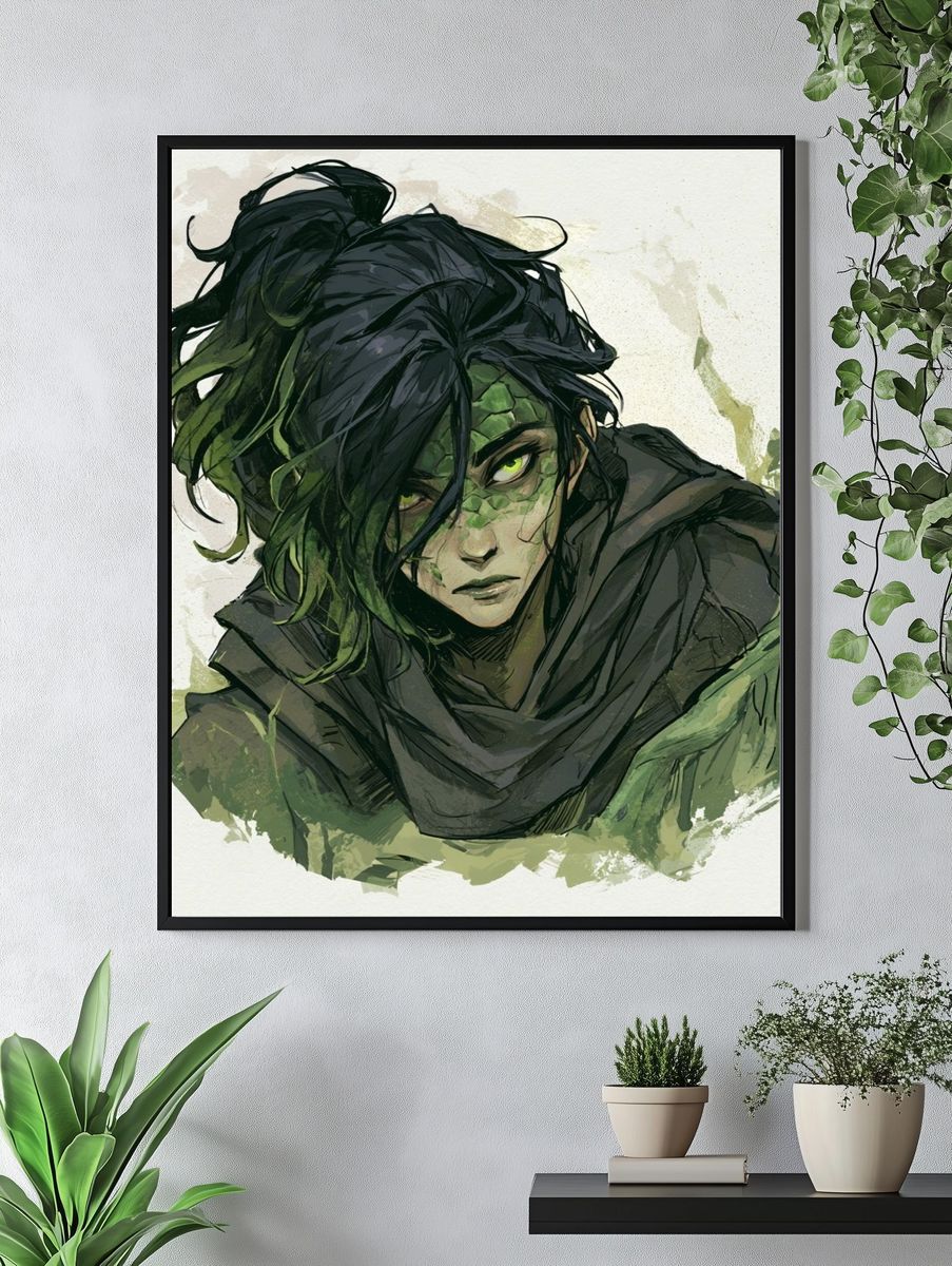 Green-Haired Character Illustration Poster. — room view 4