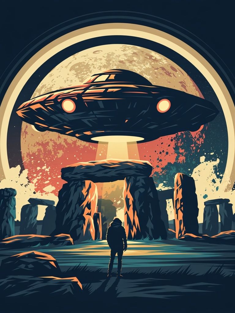 UFO Stone Circle Illustration Poster. poster — illustration art