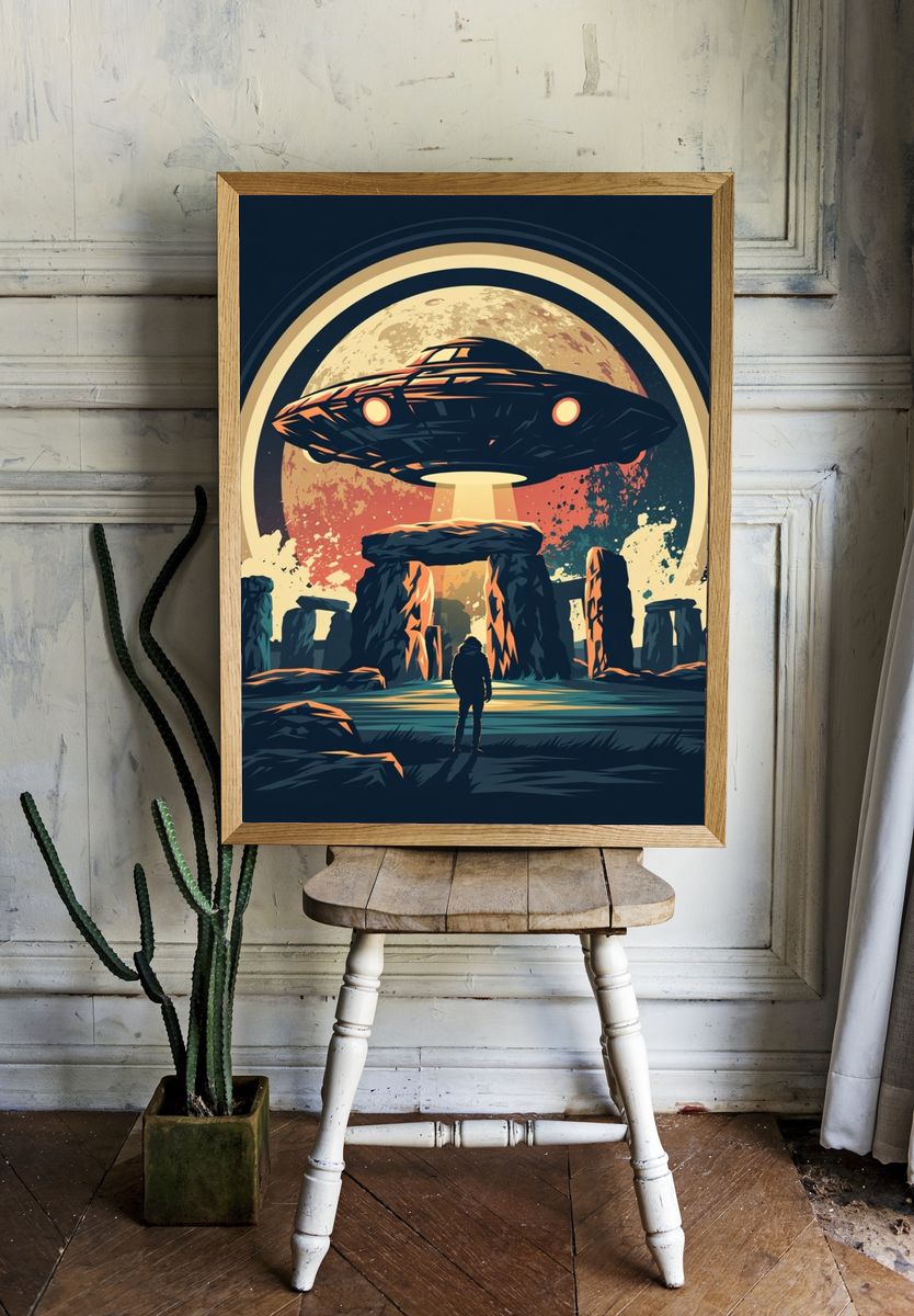 UFO Stone Circle Illustration Poster. room preview