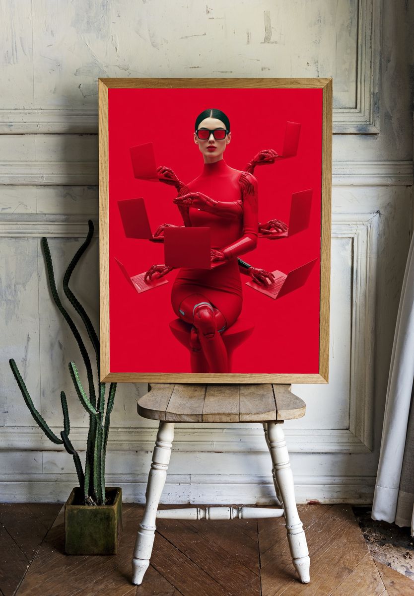 Red Cyber Fashion Poster. — room view 1
