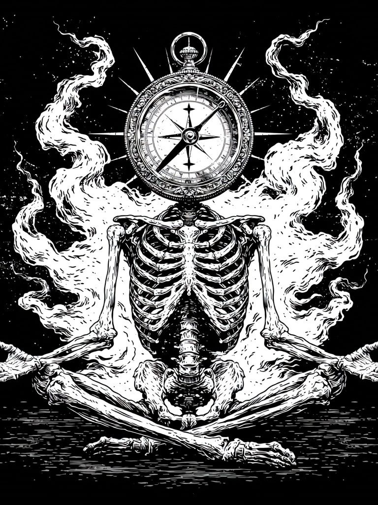 Skeleton Compass Meditation Print. poster — illustration art