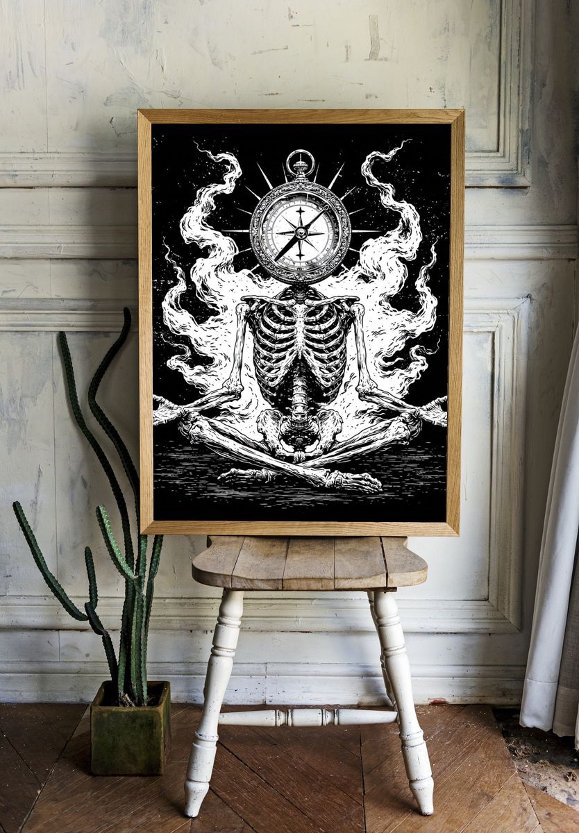 Skeleton Compass Meditation Print. room preview