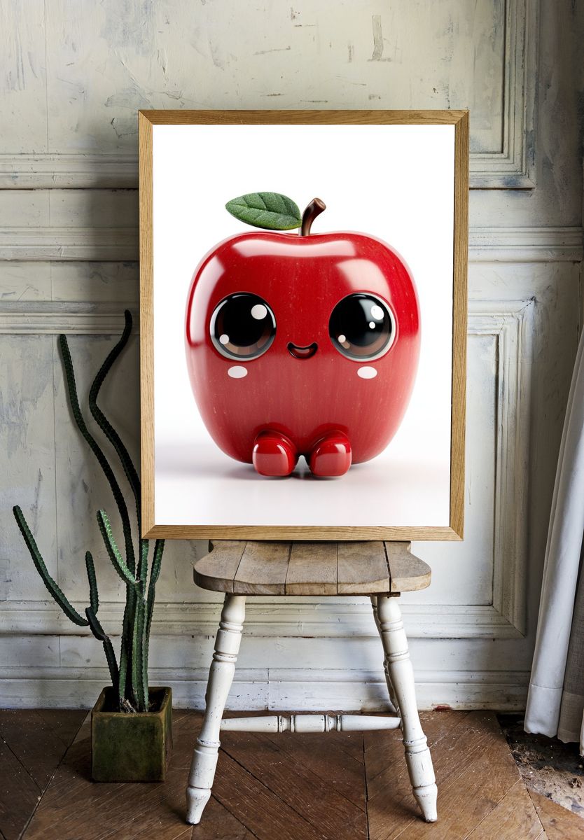 Cute Apple Character Illustration Poster. — room view 1
