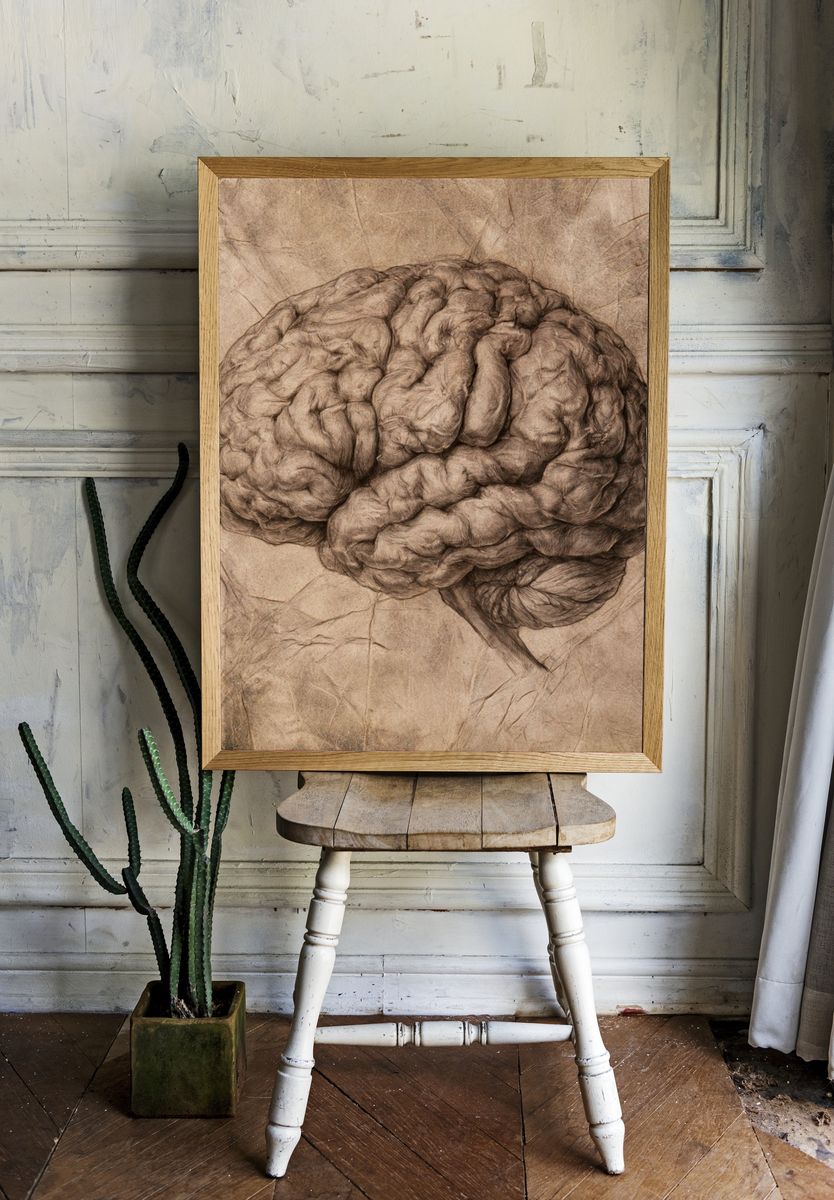 Sepia Brain Study Illustration Poster. room preview