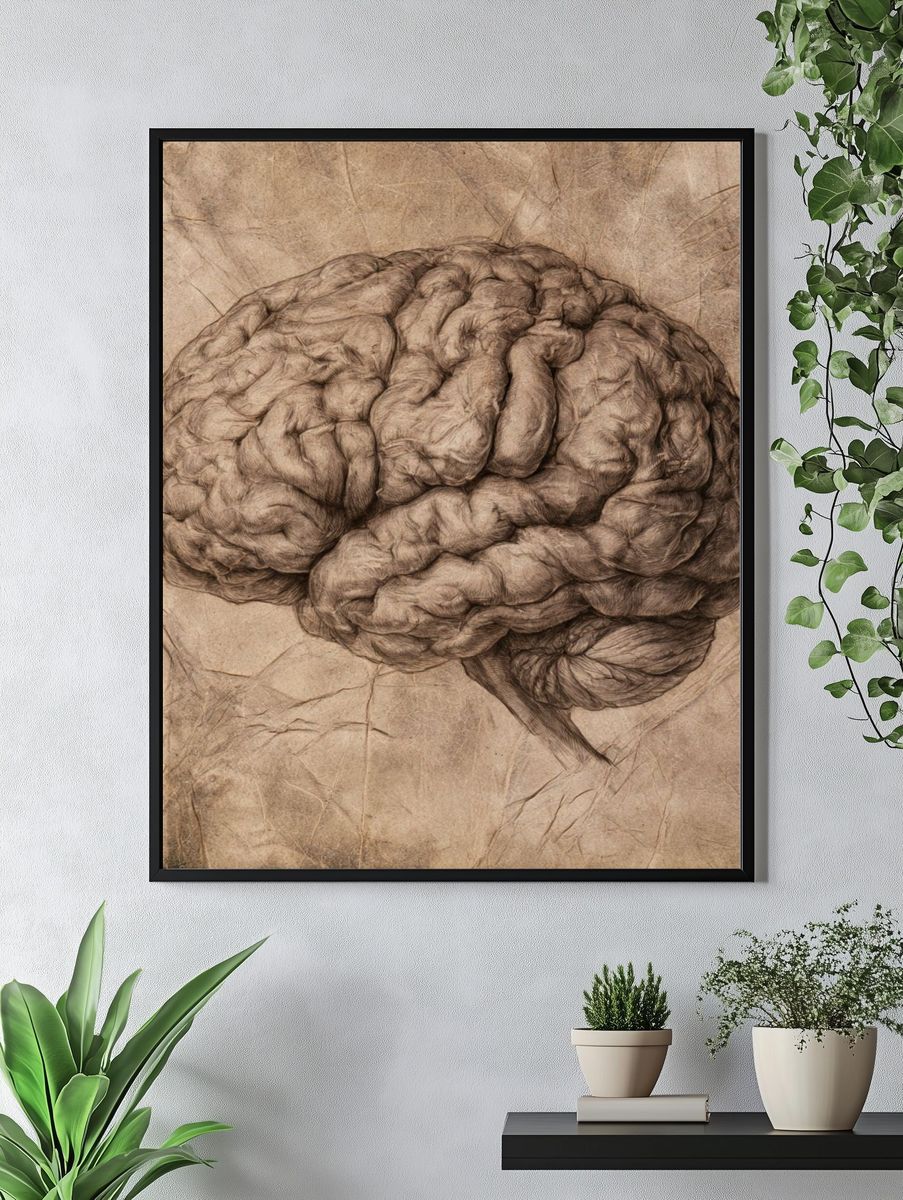Sepia Brain Study Illustration Poster. — room view 4