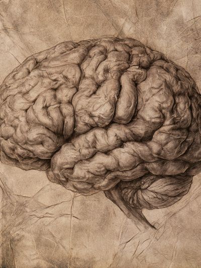 Sepia Brain Study Illustration Poster. poster