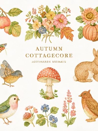 Autumn Cottagecore Animals Poster.