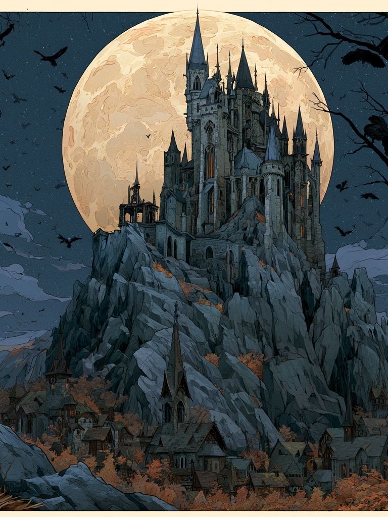Moonlit Castle Fantasy Print. poster detail