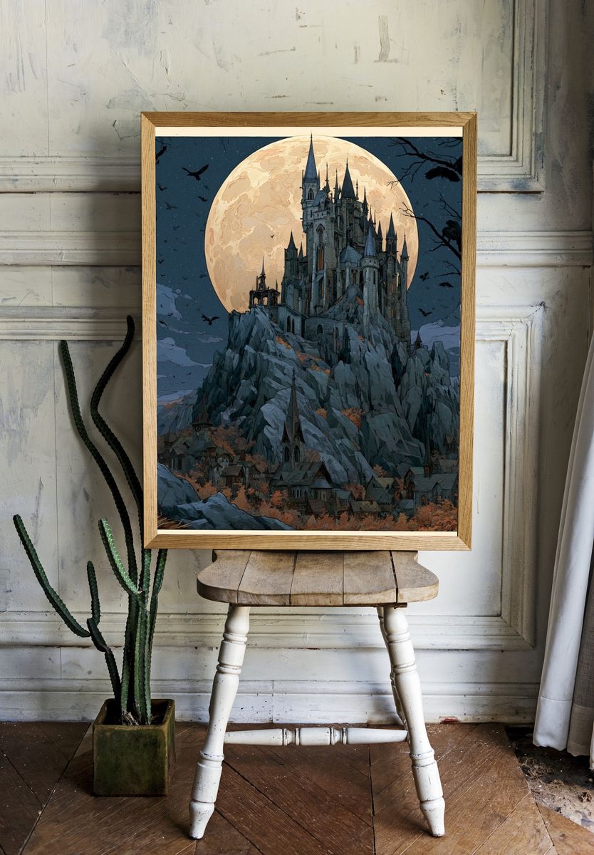 Moonlit Castle Fantasy Print. — room view 1