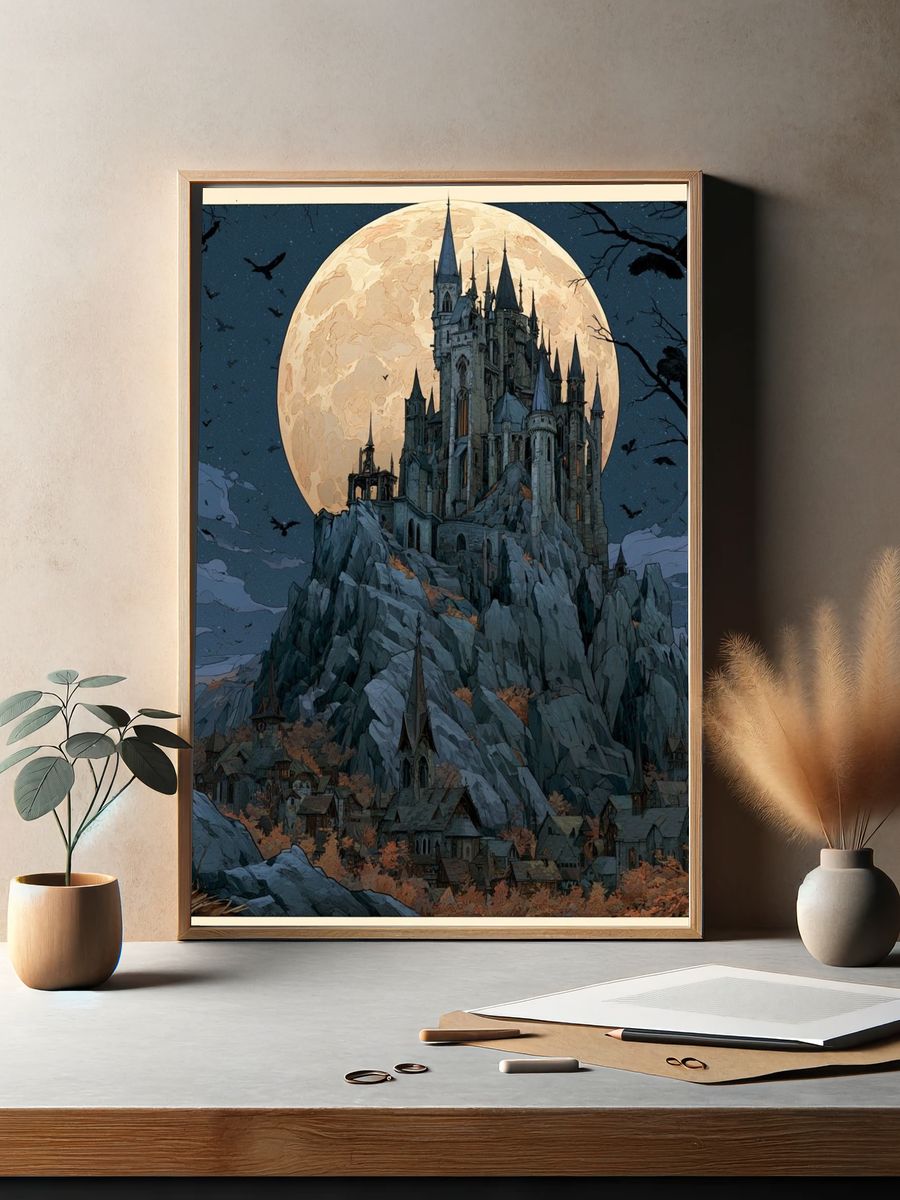 Moonlit Castle Fantasy Print. — room view 2