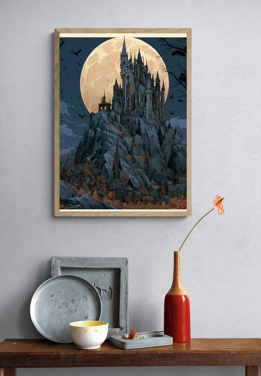 Moonlit Castle Fantasy Print. — room view 3