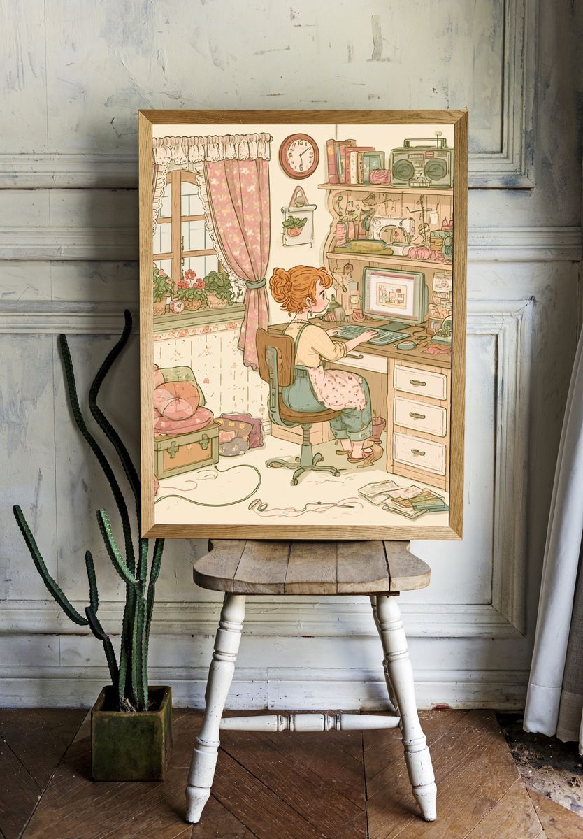 Cozy Craft Room Illustration Poster. — room view 1