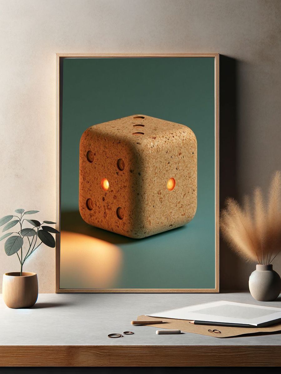 Cork Dice Still Life Poster. — room view 2