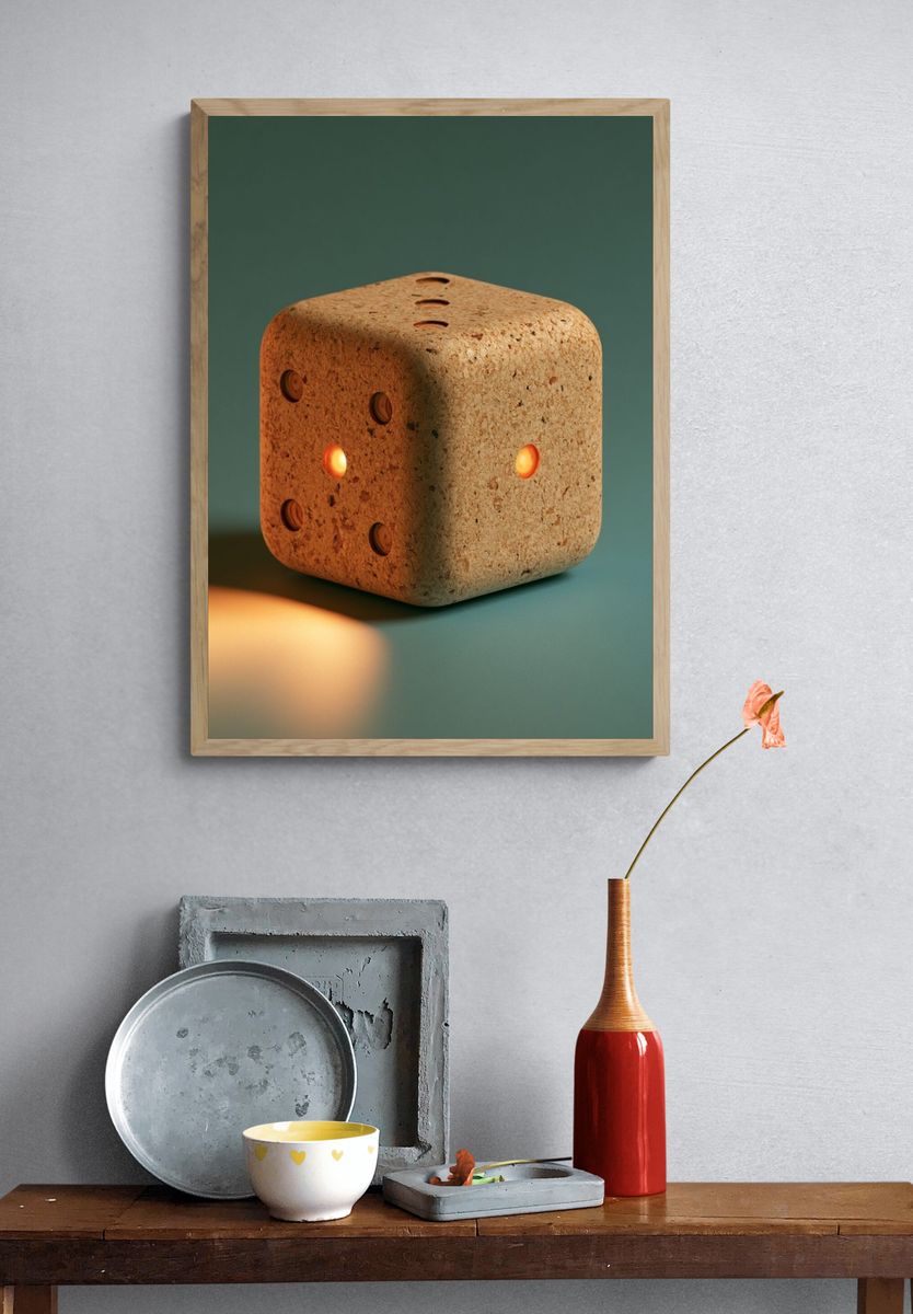 Cork Dice Still Life Poster. — room view 3