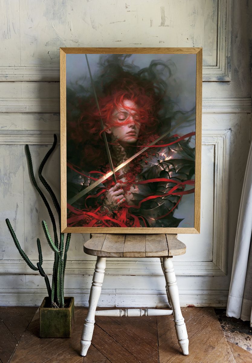 Crimson Warrior Portrait Print. room preview