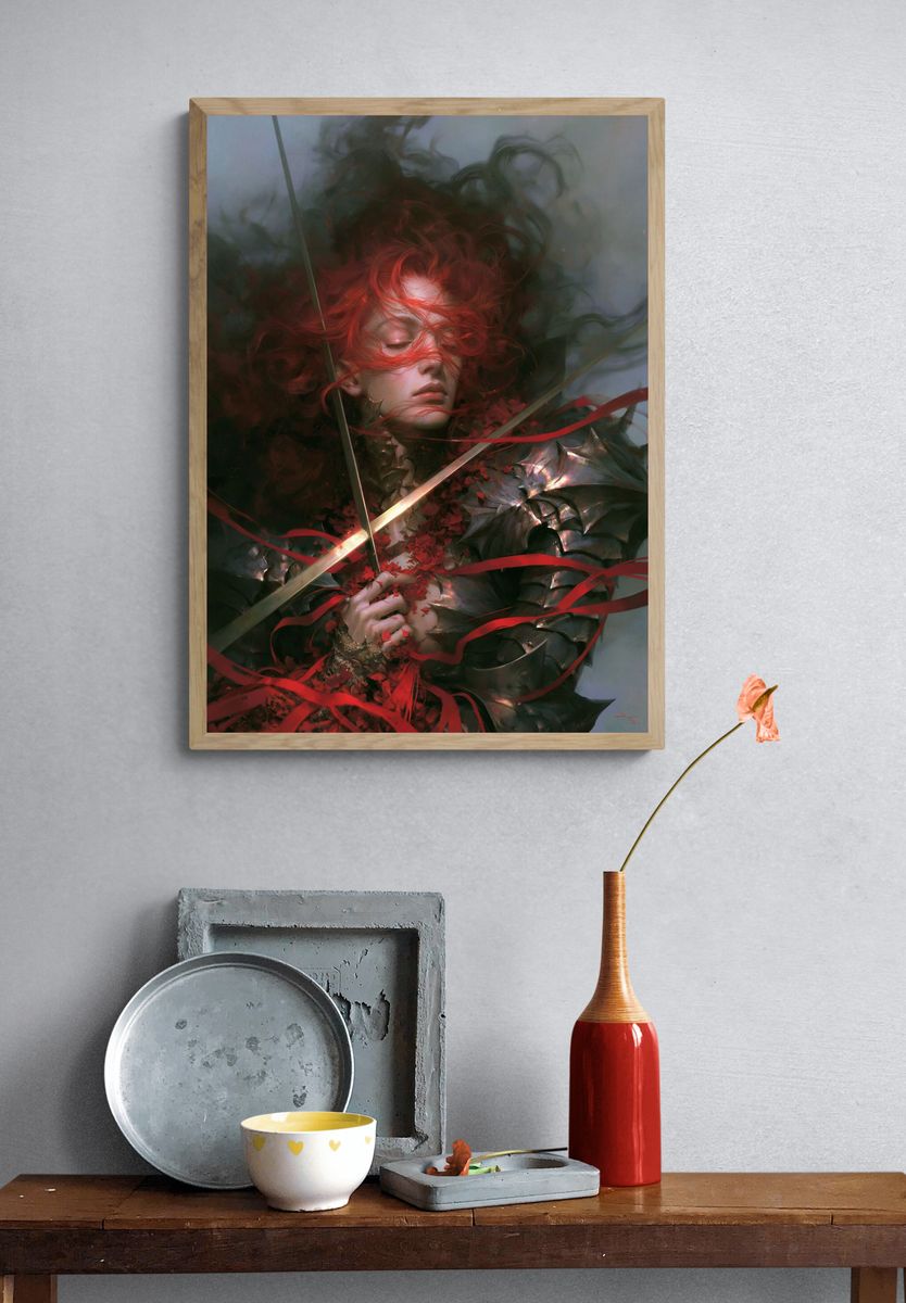 Crimson Warrior Portrait Print. — room view 3