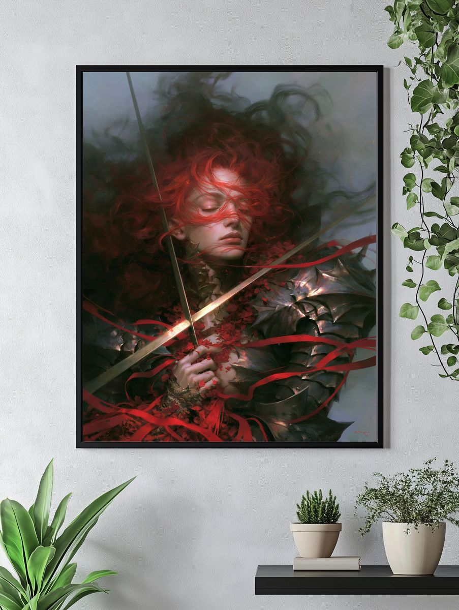 Crimson Warrior Portrait Print. — room view 4