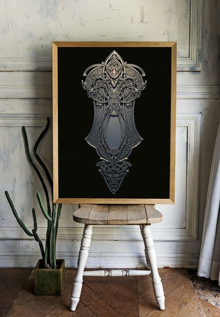 Celtic Ornamental Mirror Illustration Poster. — room view 1