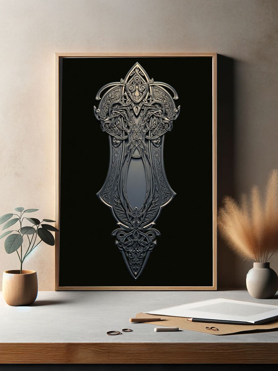 Celtic Ornamental Mirror Illustration Poster. — room view 2