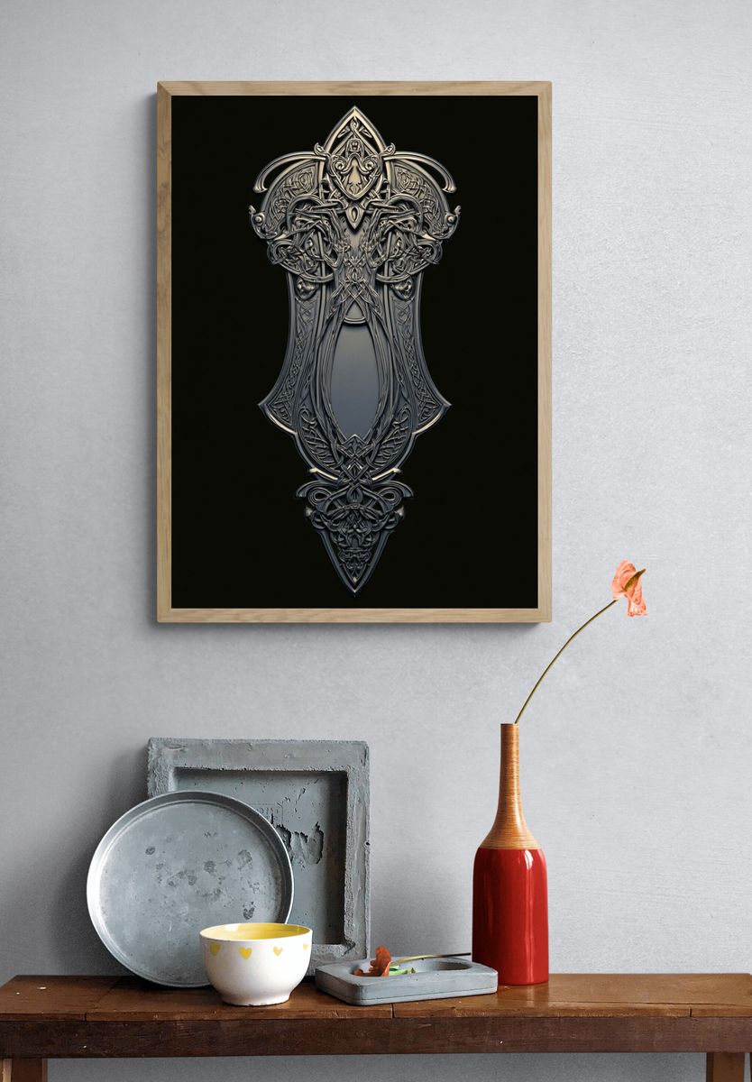 Celtic Ornamental Mirror Illustration Poster. — room view 3