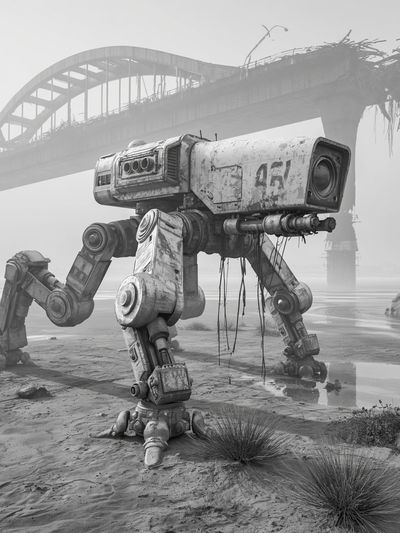 Wasteland Mech Bridge Poster. poster print