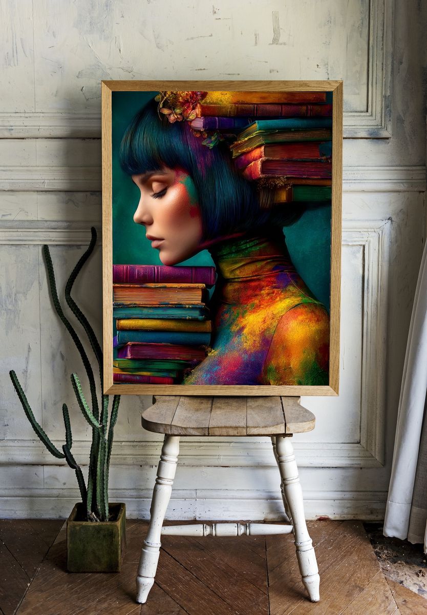 Colorful Book Portrait Illustration Poster. — room view 1