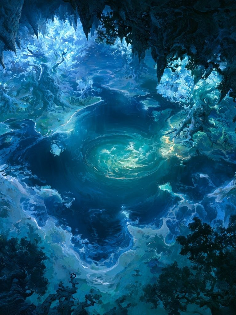 Enchanted Blue Cavern Fantasy Print. poster detail