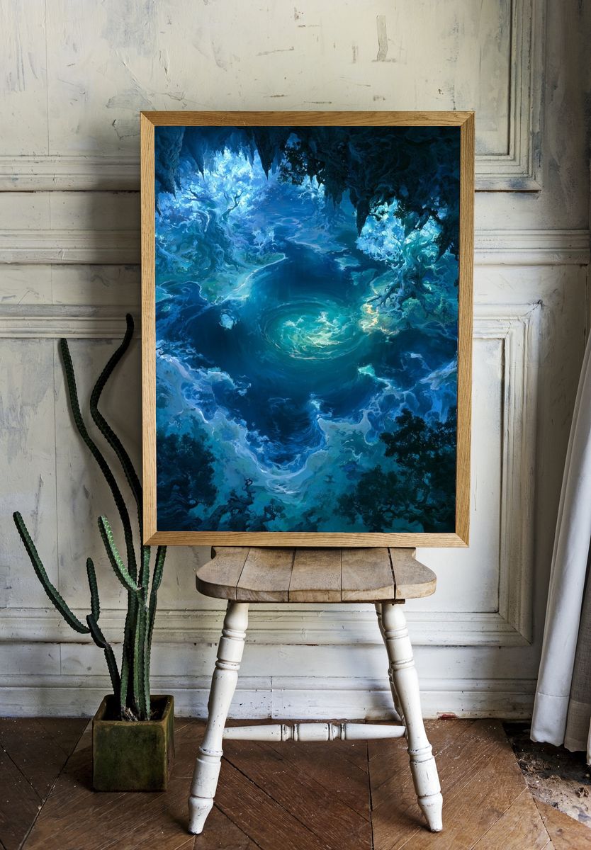 Enchanted Blue Cavern Fantasy Print. — room view 1