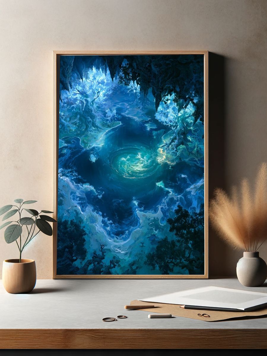 Enchanted Blue Cavern Fantasy Print. — room view 2