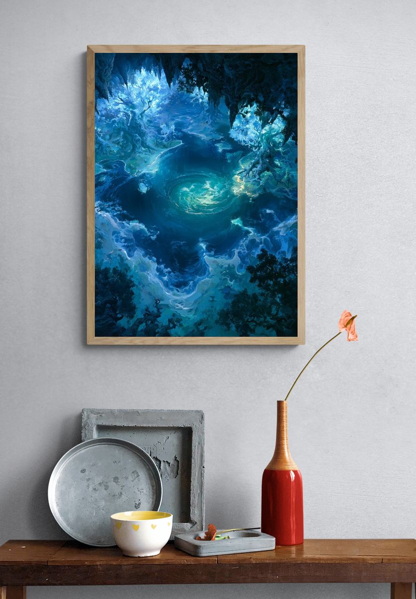 Enchanted Blue Cavern Fantasy Print. — room view 3