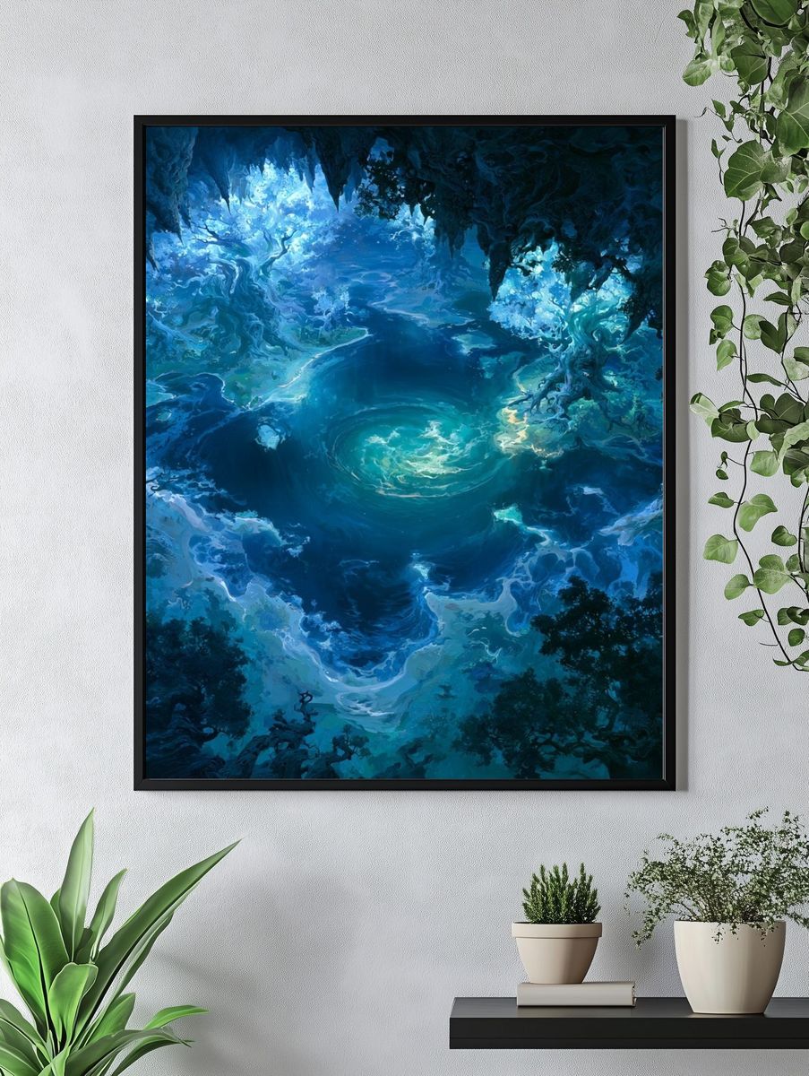 Enchanted Blue Cavern Fantasy Print. — room view 4