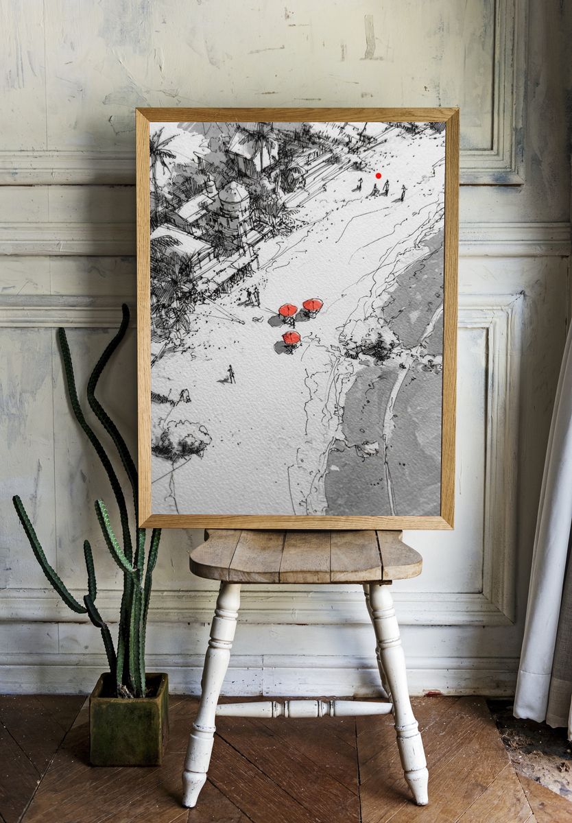 Beachfront Sketch Poster. room preview
