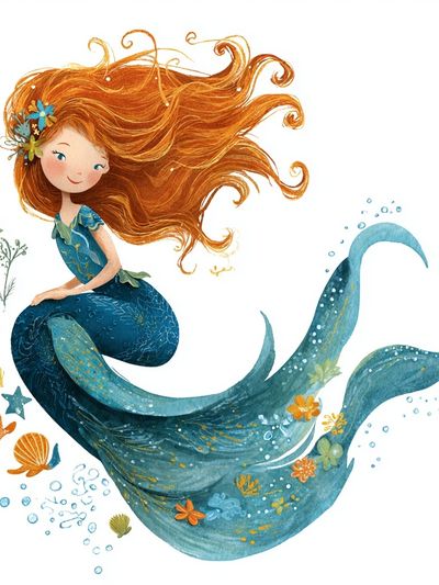 Mermaid Girl Watercolor Poster. poster print