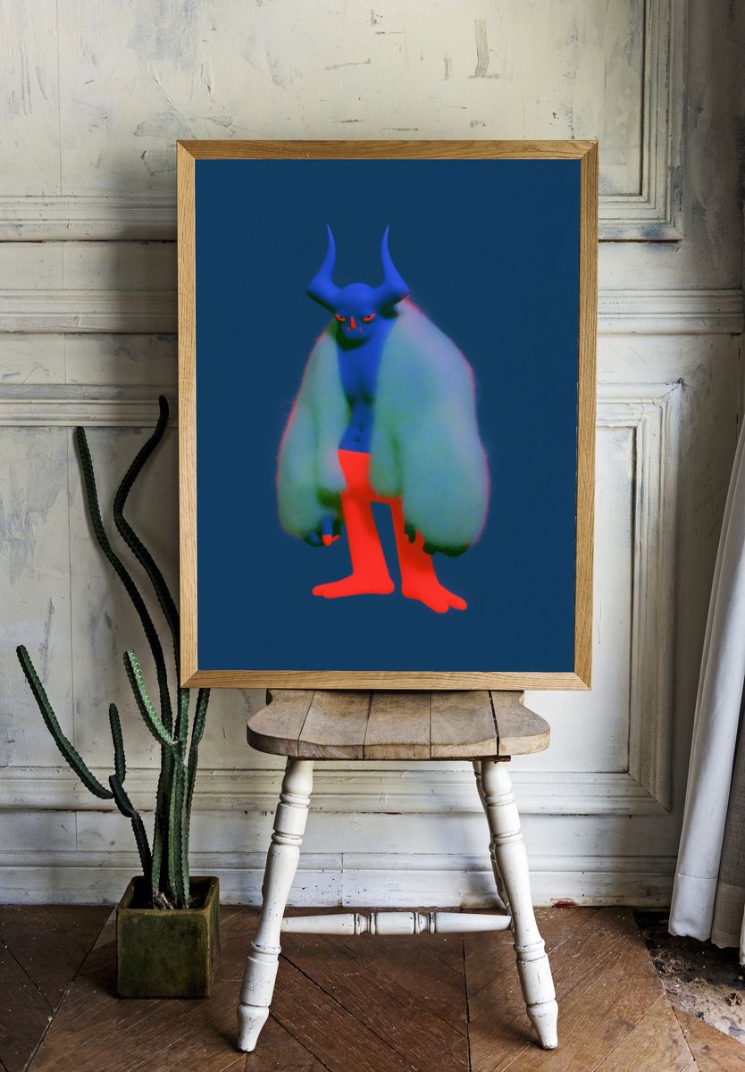 Horned Creature Digital Art Poster. — room view 1