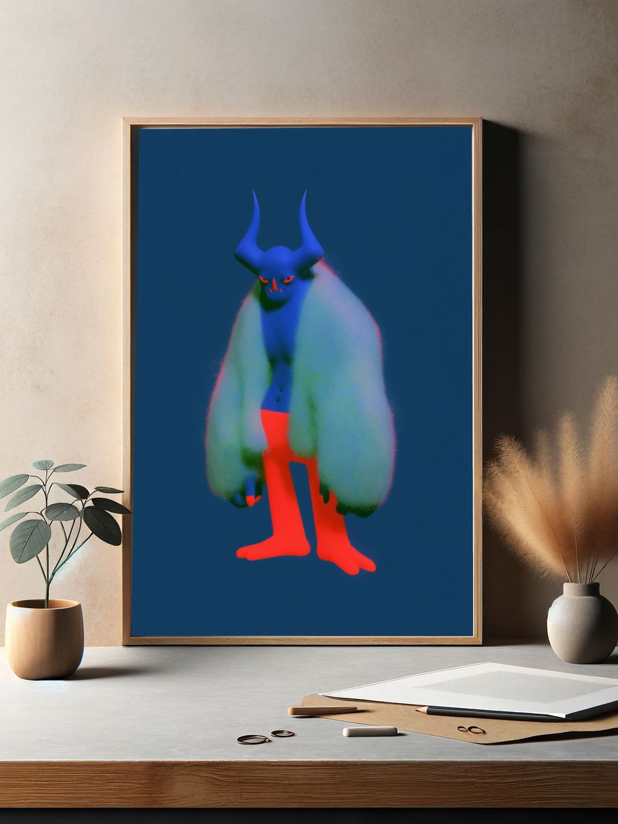 Horned Creature Digital Art Poster. — room view 2