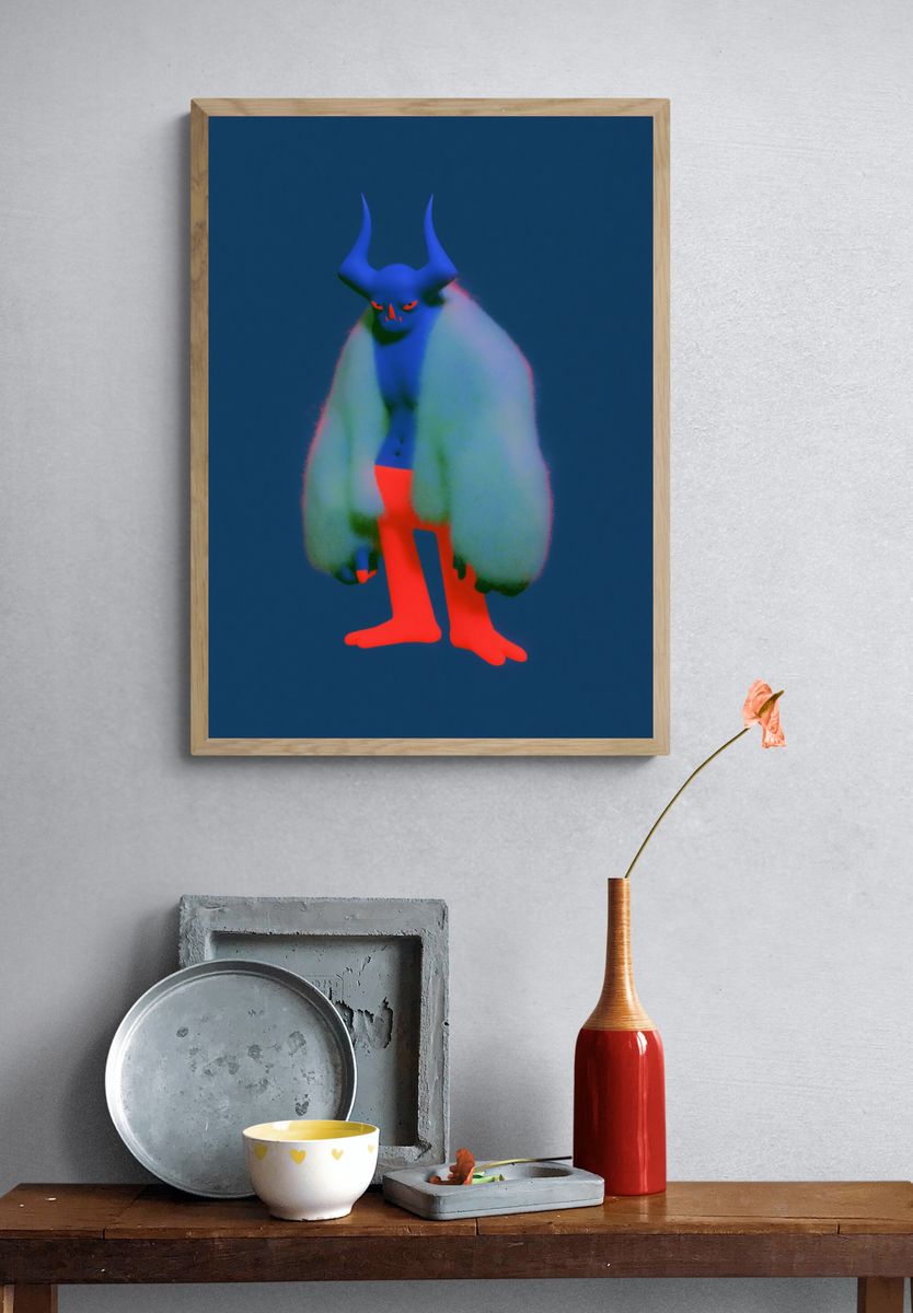 Horned Creature Digital Art Poster. — room view 3