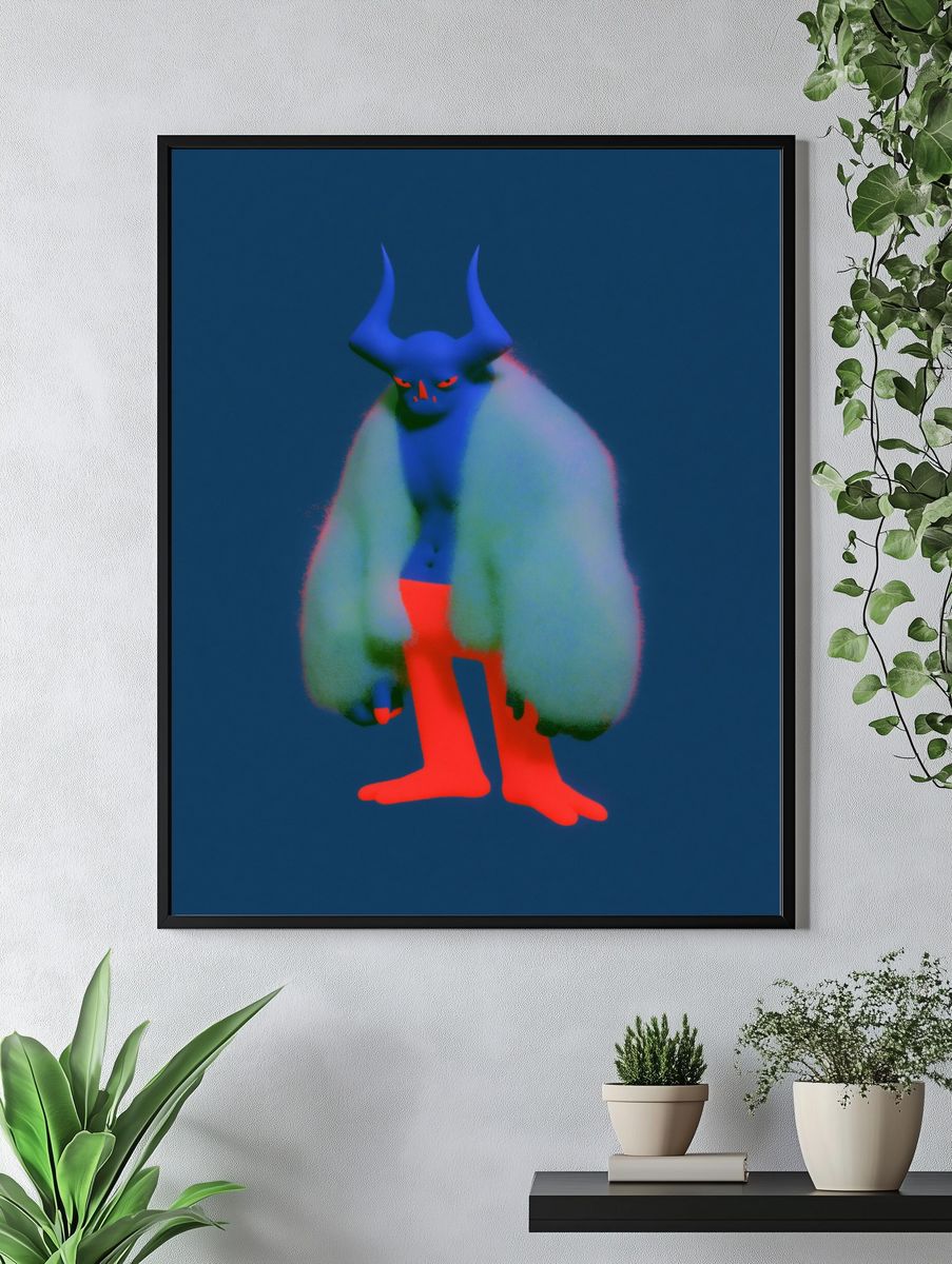 Horned Creature Digital Art Poster. — room view 4