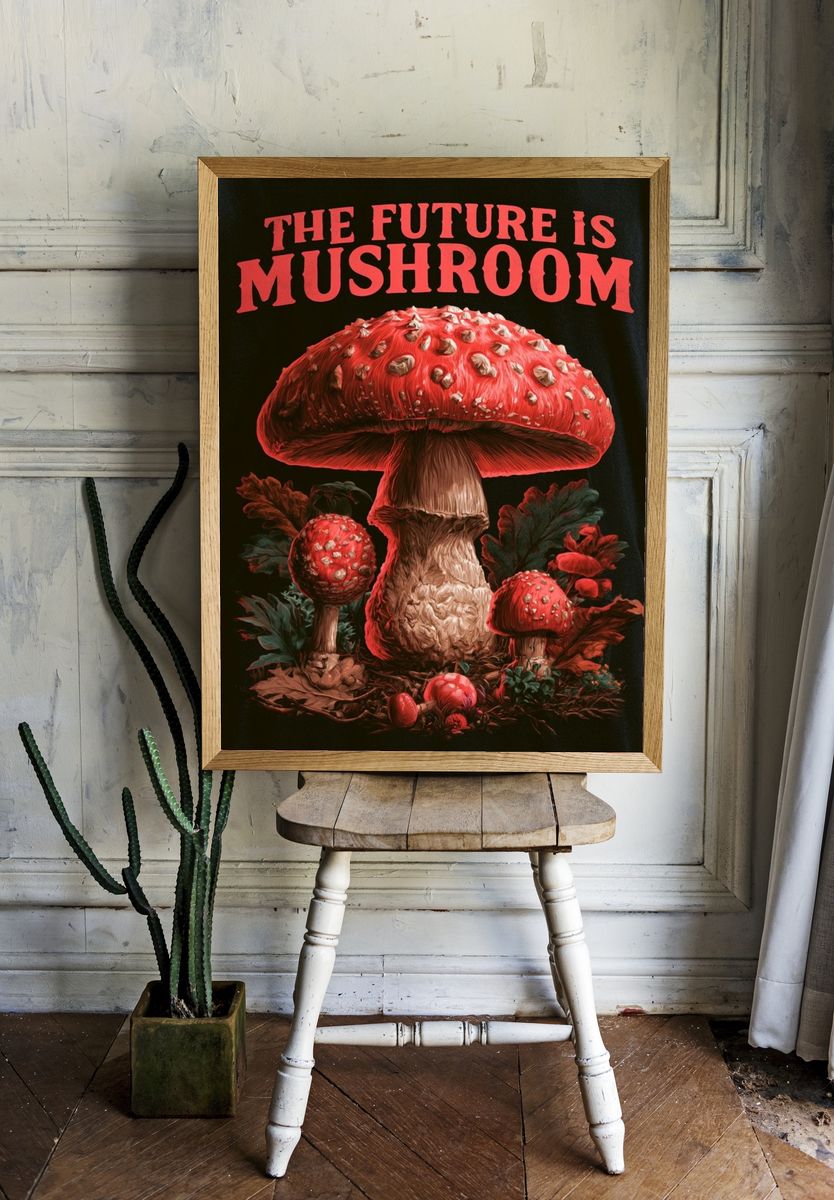 The Future Is Mushroom Typography Poster. — room view 1