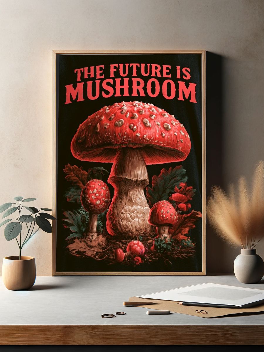The Future Is Mushroom Typography Poster. — room view 2