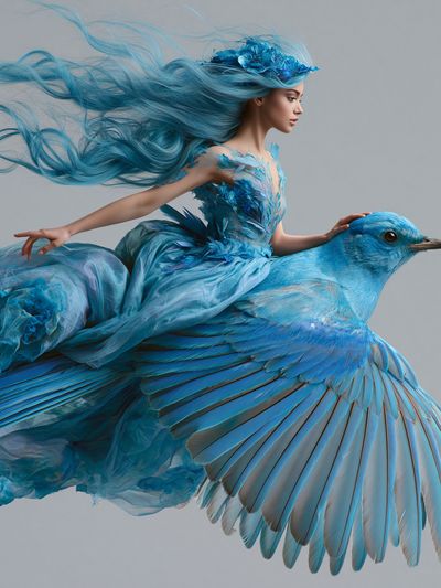Blue Bird Rider Illustration Poster. poster print