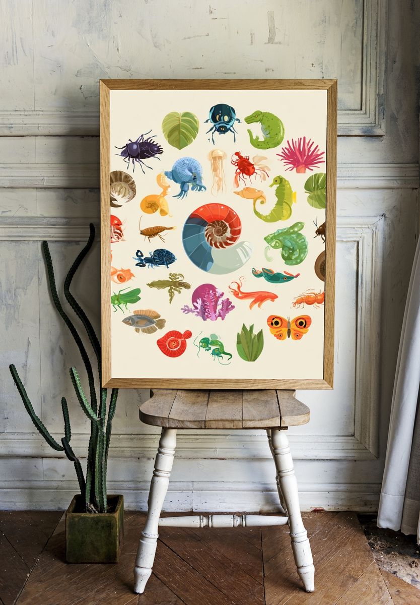Colorful Marine Life Illustration Poster. — room view 1
