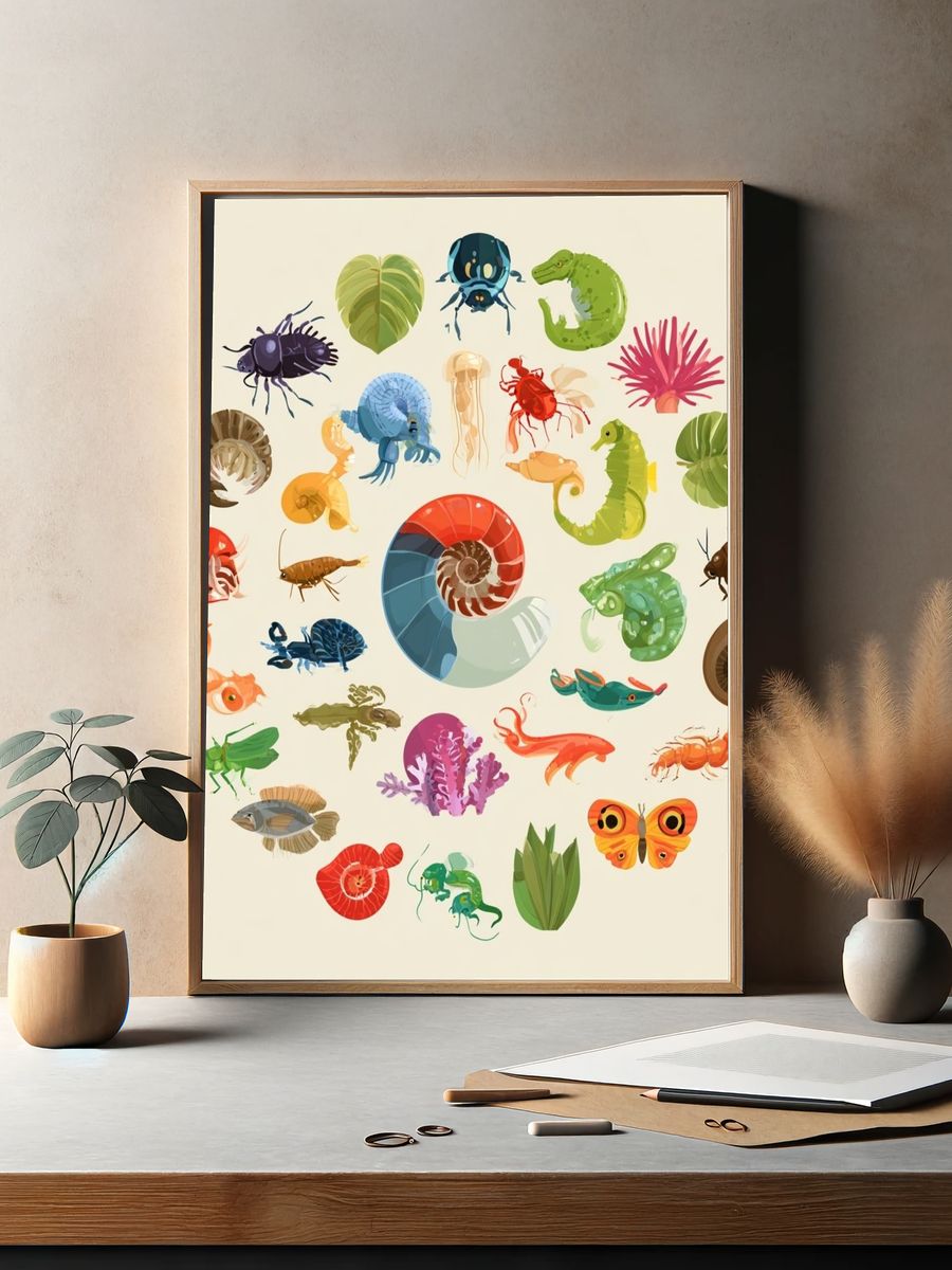 Colorful Marine Life Illustration Poster. — room view 2