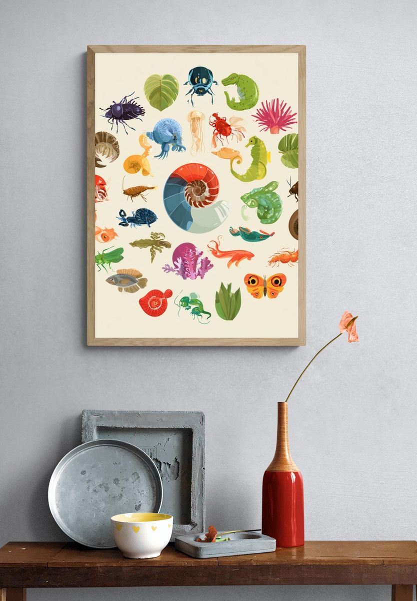 Colorful Marine Life Illustration Poster. — room view 3