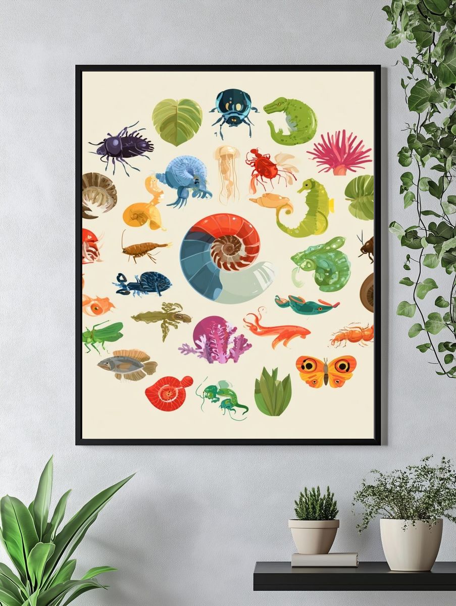 Colorful Marine Life Illustration Poster. — room view 4