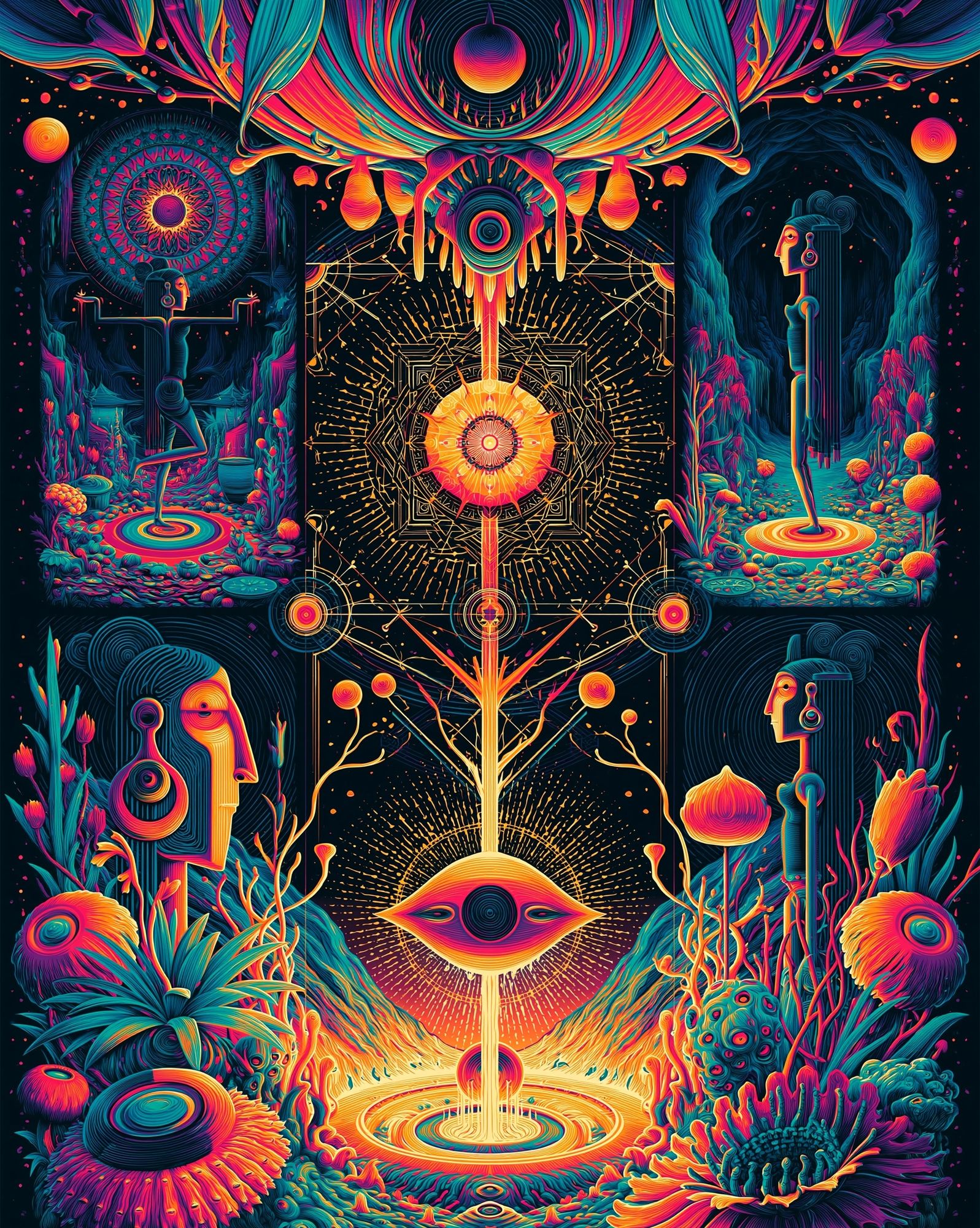 Neon Cosmic Totem Illustration Poster. poster detail