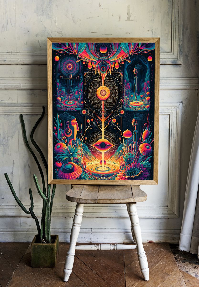 Neon Cosmic Totem Illustration Poster. — room view 1