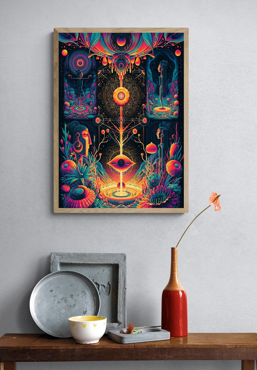 Neon Cosmic Totem Illustration Poster. — room view 3