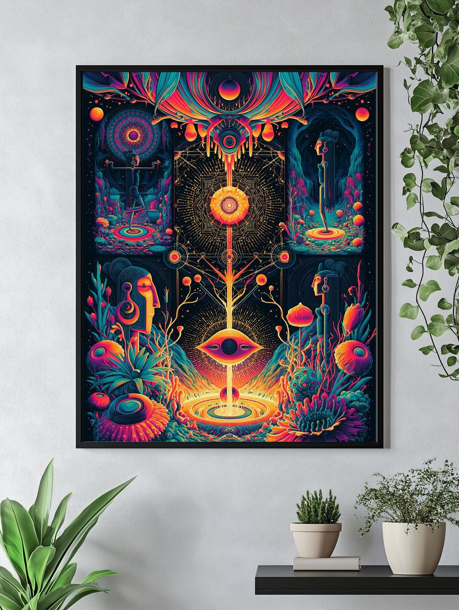 Neon Cosmic Totem Illustration Poster. — room view 4