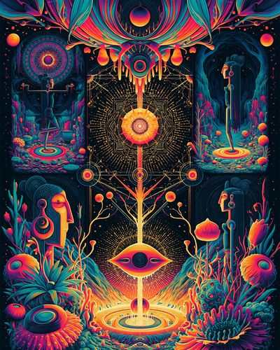Neon Cosmic Totem Illustration Poster. poster print