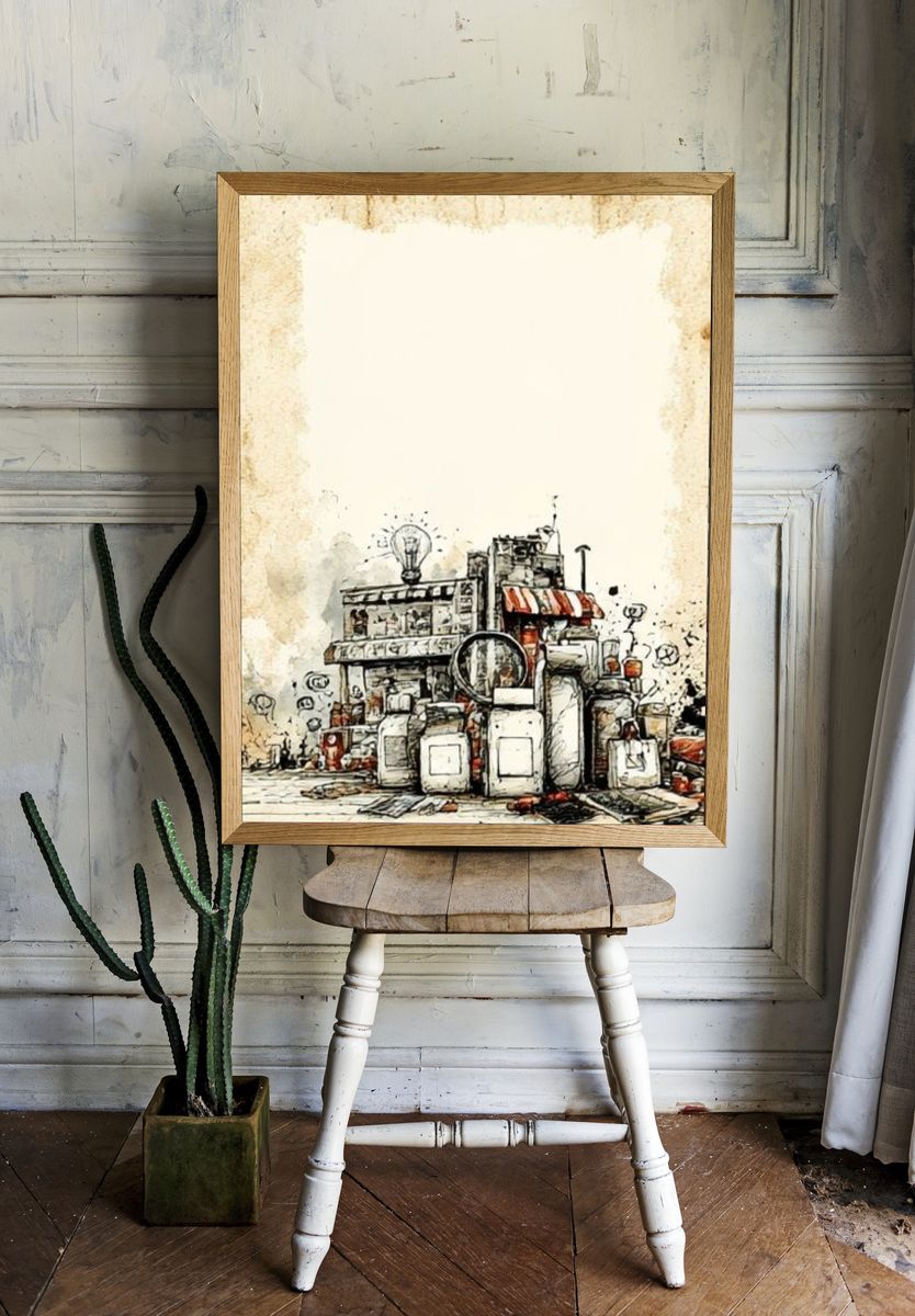Vintage City Street Illustration Poster. — room view 1